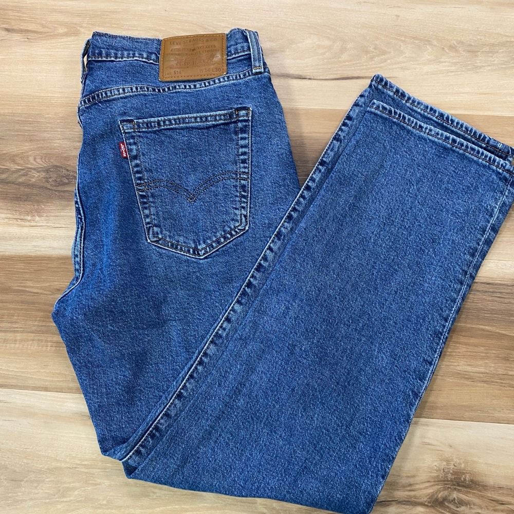 Levi's 514 Straight Jeans 34x30 Premium Stretch Cotton Lyocell Blue Denim Pants
